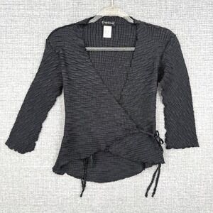 Vtg Y2K Bebe Popcorn Wrap Top Women Small Black Textured Stretch Goth Boho